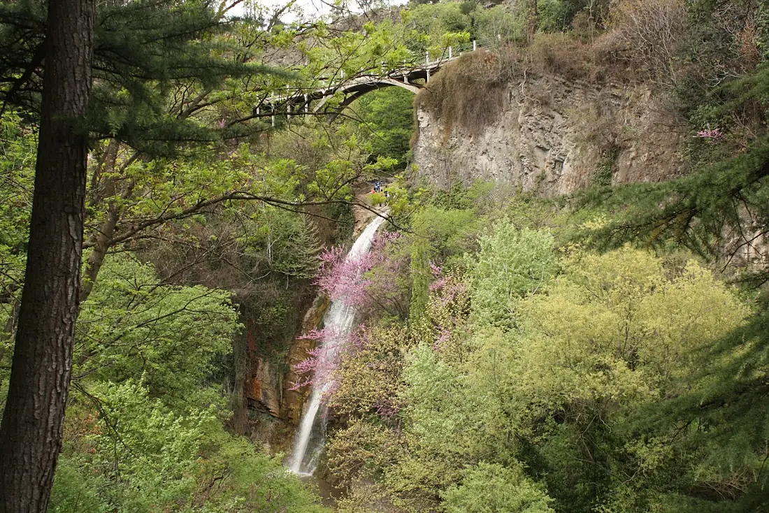 Waterfall and arch bridge, Tbilisi Botanical Garden